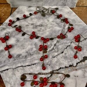 Red glass Currant Miniblings 29 1/2in Bronze Ladies Necklace Berries set